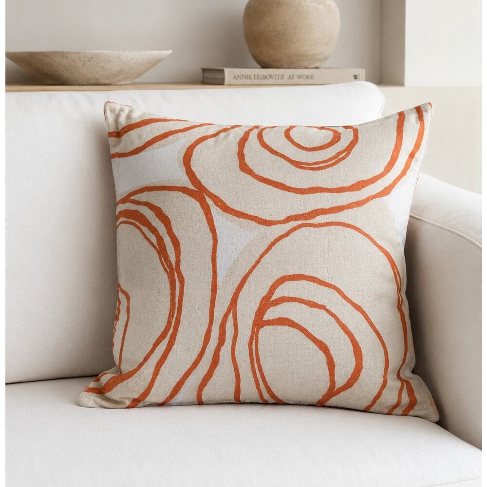 Hable Construction Orange Cream Beige Euro Sham Abstract Swirls Illustrated Zip